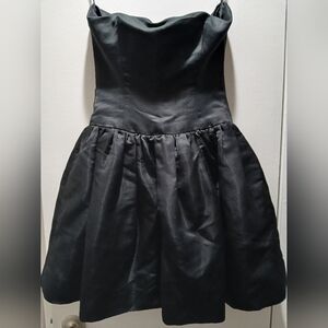 1970s Vintage Oscar de la Renta Black Sleeveless Satin Mini Dress, Size 8